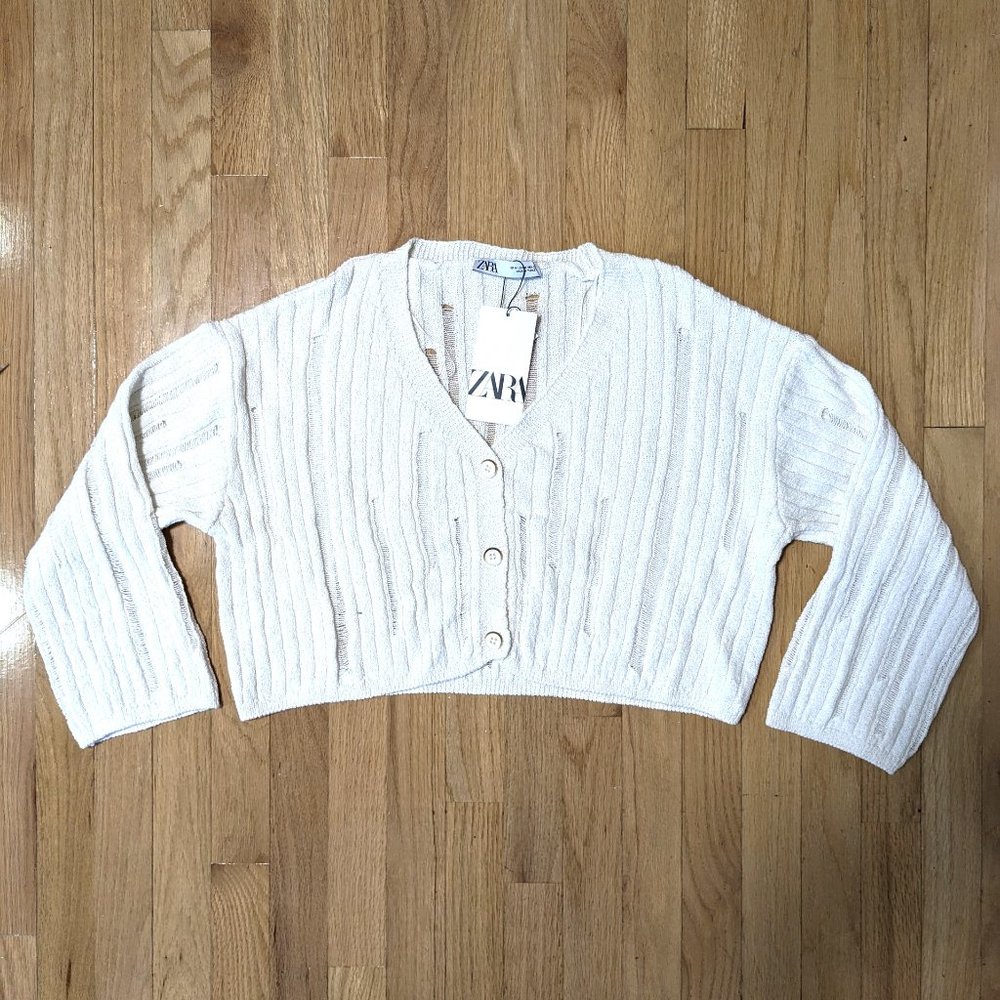 SOLD - ZARA Open Knit Cardigan in Ecru Size M (NEW WITH TAGS)